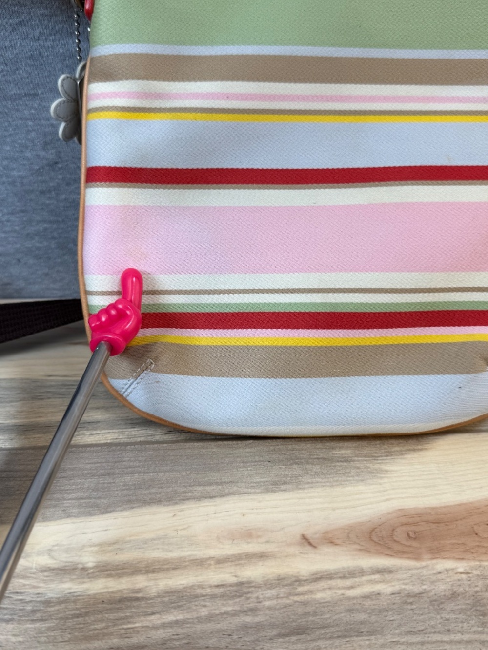 Coach Striped Hamptons Fabric and Leather Crossbody Bag Multi Color Daisy Charm - Picture 11 of 11